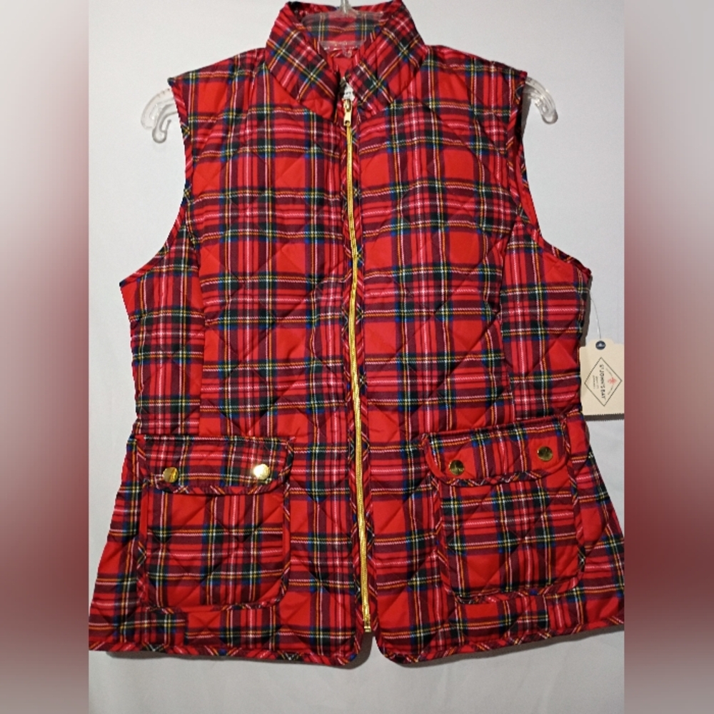 St. John's Bay Red Plaid Puffer Vest NWT